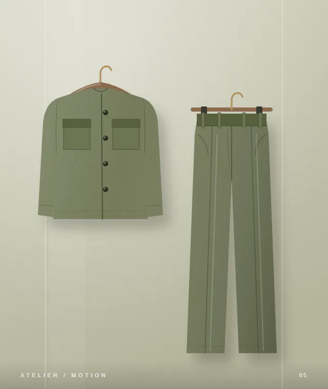 Illustrated coordinated olive garments